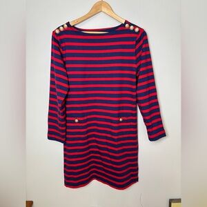 J. Crew mariner cloth dress gold buttons Bretton stripe red/navy classic fit S
